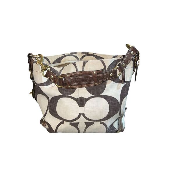 Coach Signature Carly Cream & Brown Hobo Kili Kili Shoulder Bag Purse Tote - Picture 11 of 11